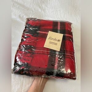 Faribo | Acrylic Fringed | Red Black Tartan Plaid Travel Lap Blanket